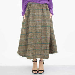 Plaid Flare Midi Skirt with Pockets – Stylish & Comfortable Gray Skirt - Femstylo