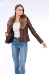 Ravenna Leather Biker Jacket - Brown - Femstylo