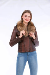 Ravenna Leather Biker Jacket - Brown - Femstylo