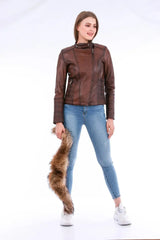Ravenna Leather Biker Jacket - Brown - Femstylo