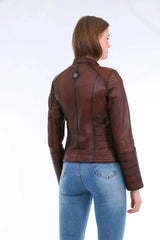 Ravenna Leather Biker Jacket - Brown - Femstylo