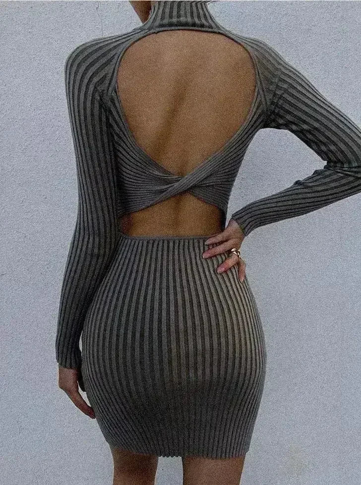 Mock Neck Bodycon Midi Dress - Open Back Twist Detail | Femstylo - Femstylo