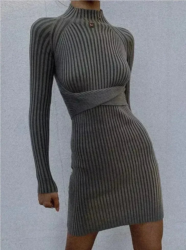 Mock Neck Bodycon Midi Dress - Open Back Twist Detail | Femstylo - Femstylo