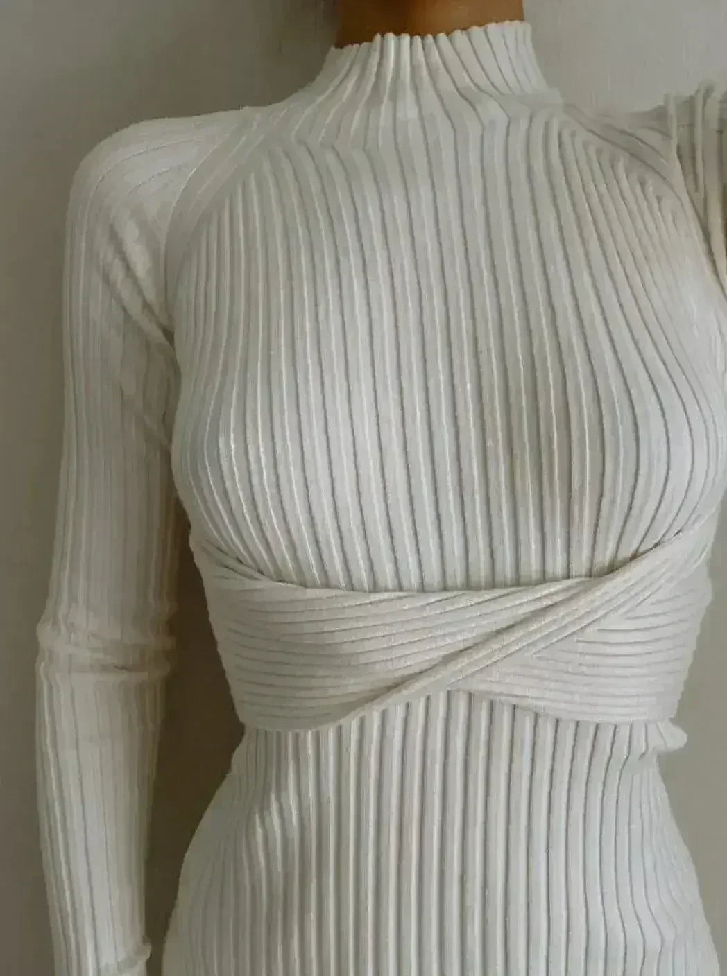 Mock Neck Bodycon Midi Dress - Open Back Twist Detail | Femstylo - Femstylo