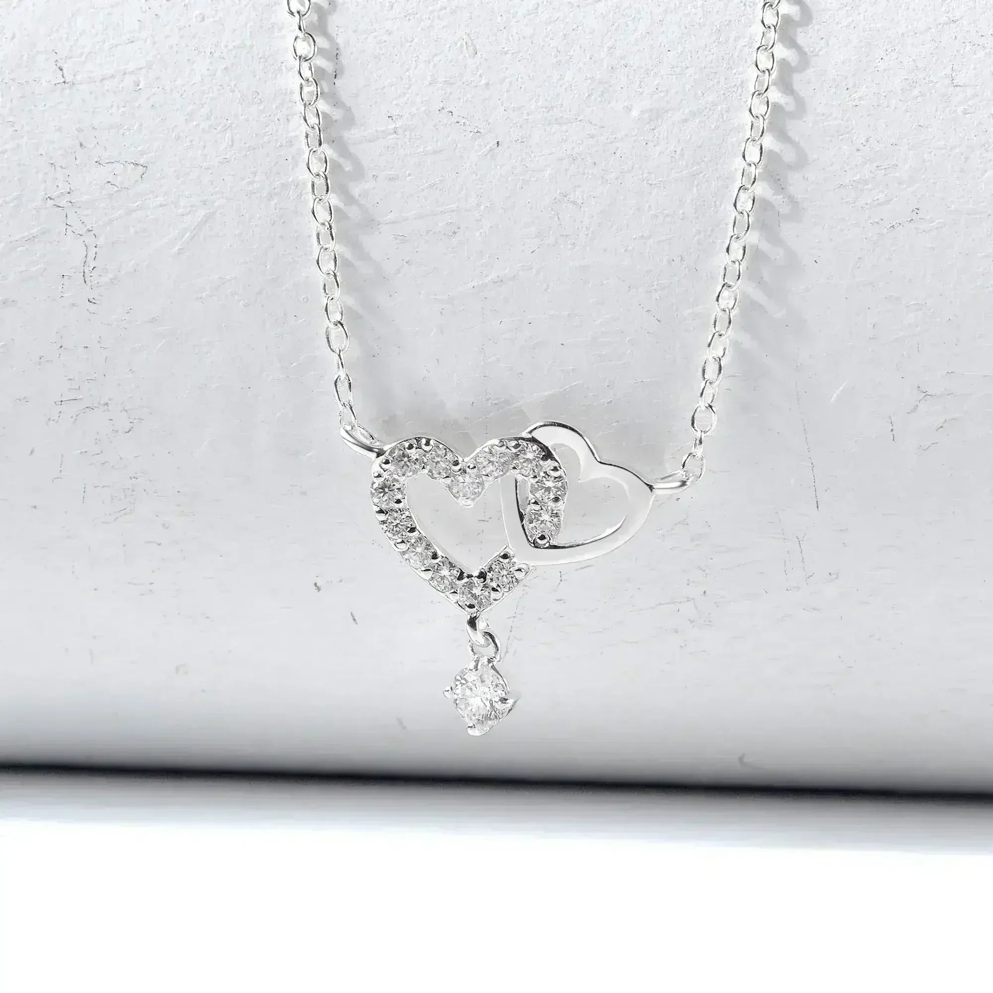 Heart Link Necklace, Interwined Heart Silver Necklace, Women Necklace - Femstylo