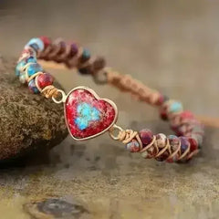 Imperial Jasper Bracelet – Grounding Red Jasper | Heart Charm Macrame - Femstylo