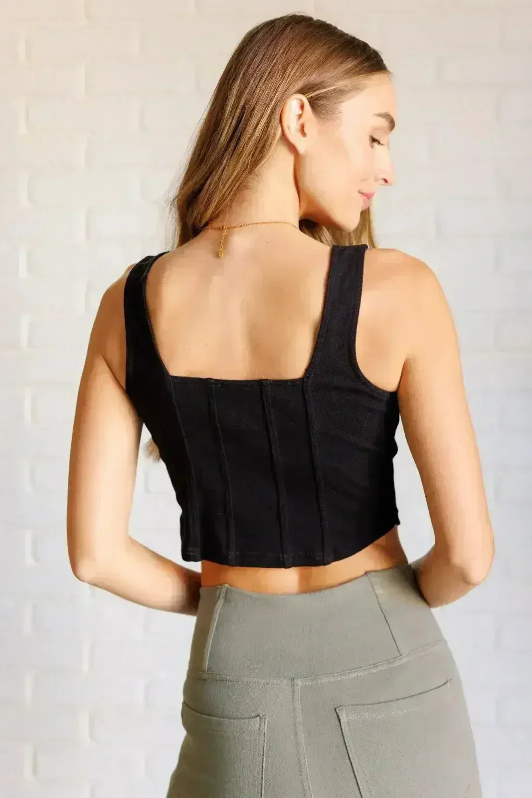 It's All About the Balance Twill Square Neck Crop Top in Black - Femstylo