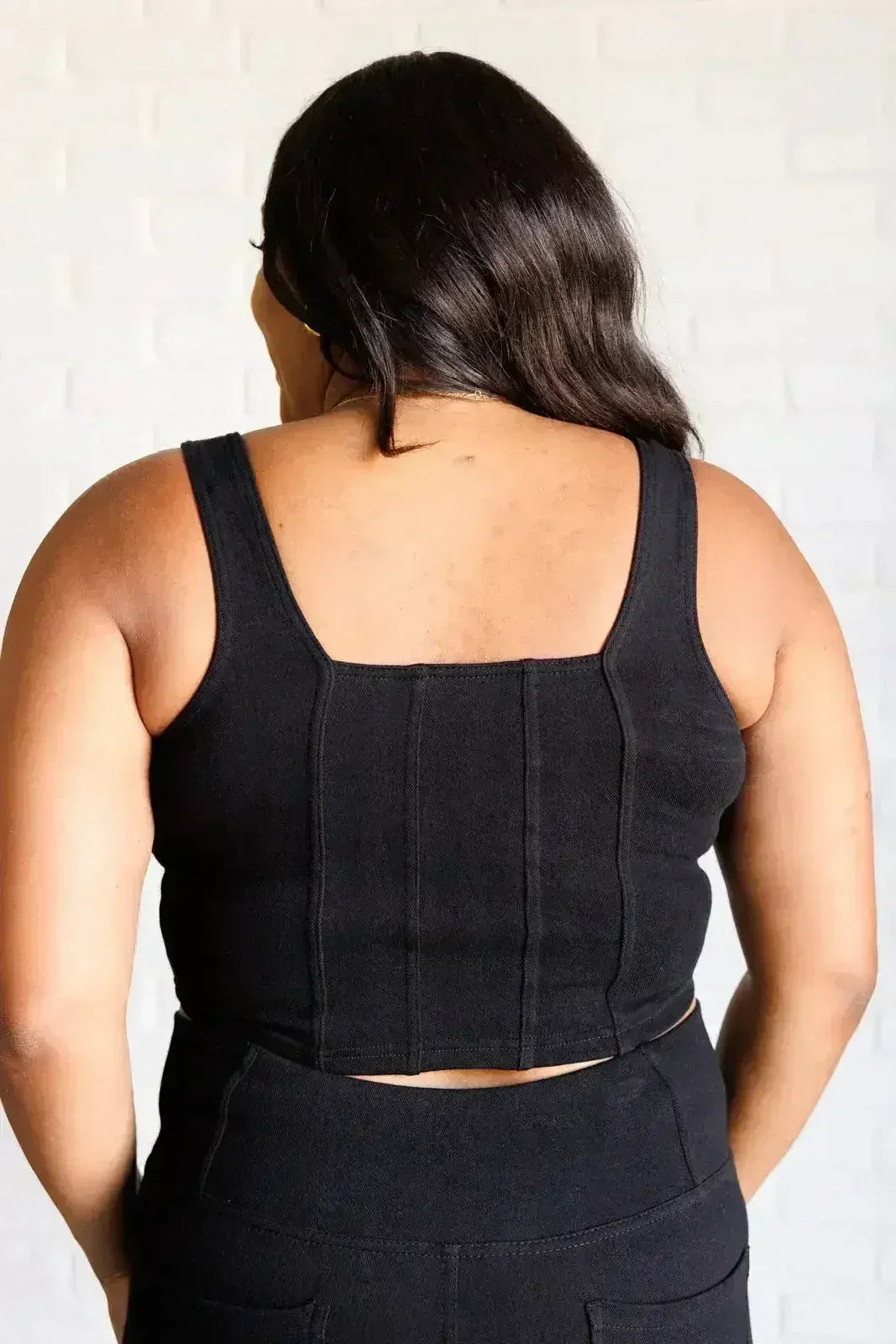 It's All About the Balance Twill Square Neck Crop Top in Black - Femstylo