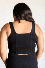 It's All About the Balance Twill Square Neck Crop Top in Black - Femstylo