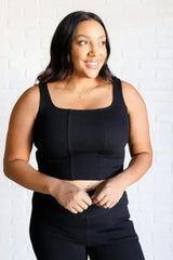 It's All About the Balance Twill Square Neck Crop Top in Black - Femstylo