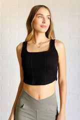 It's All About the Balance Twill Square Neck Crop Top in Black - Femstylo