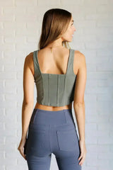 It's All About the Balance Twill Square Neck Crop Top in Dusty Olive - Femstylo