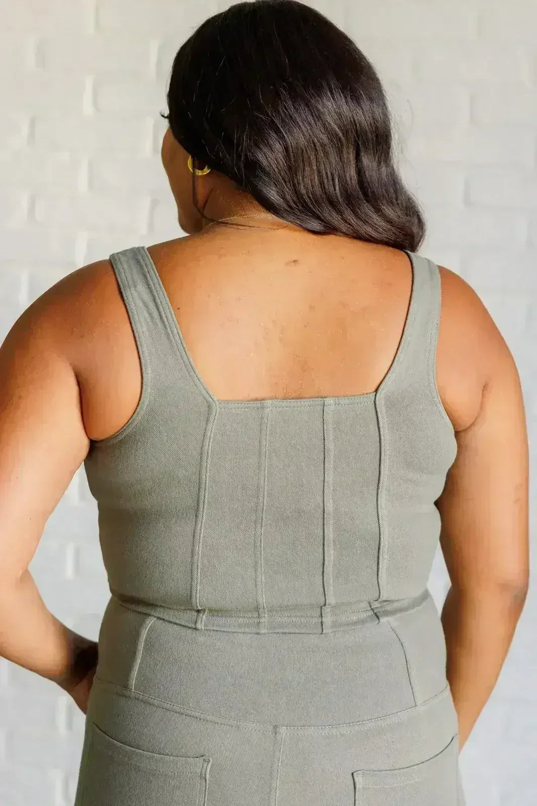 It's All About the Balance Twill Square Neck Crop Top in Dusty Olive - Femstylo