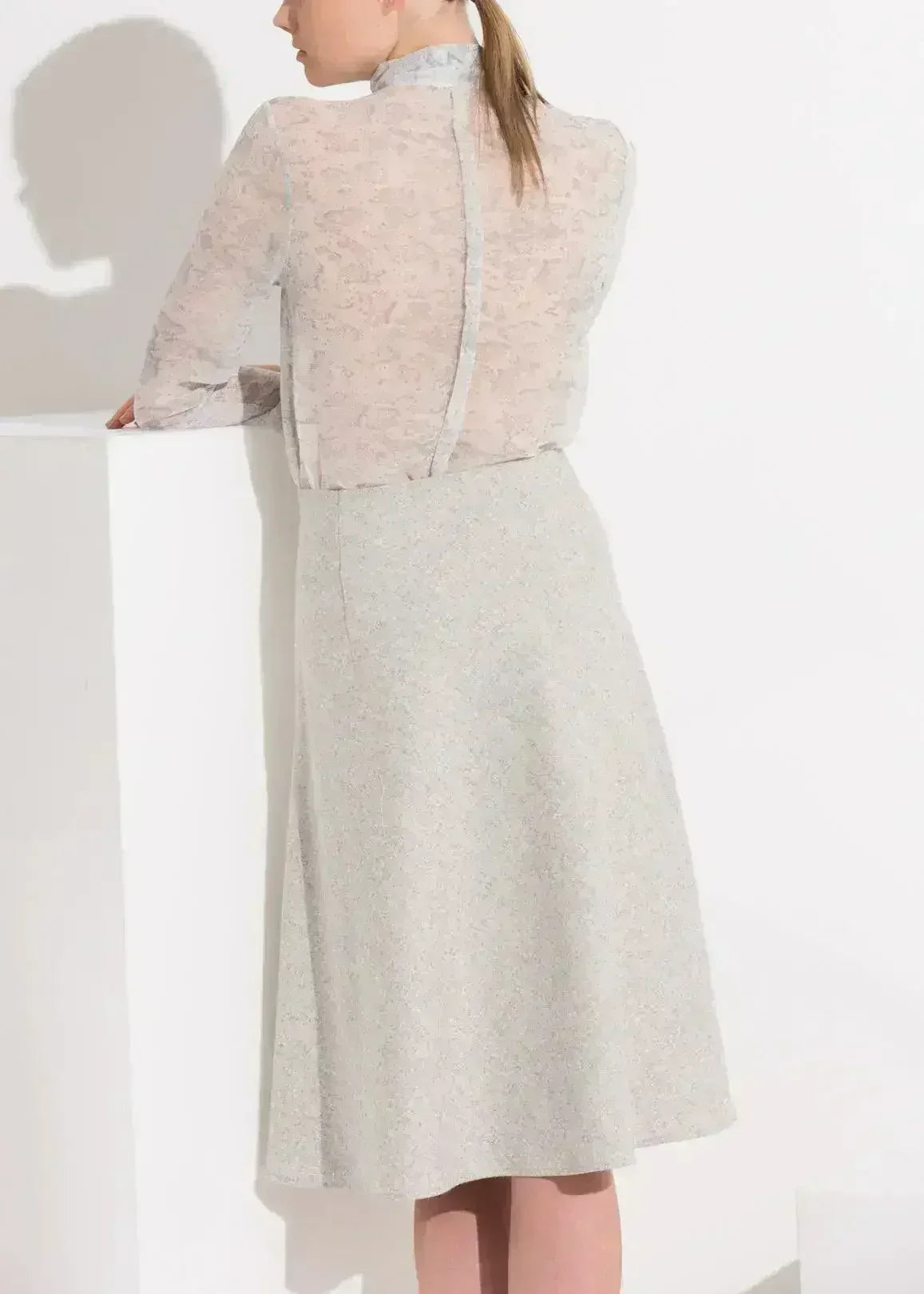 High Waisted Wool Knit Midi Skirt In Heather Grey - Femstylo