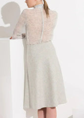 High Waisted Wool Knit Midi Skirt In Heather Grey - Femstylo