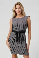 Women's Sleeveless Pleated Shift Dress with Waist Tie - Femstylo