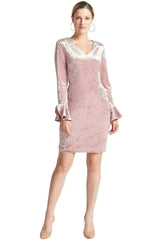 Kara Dress - Long sleeve crushed velvet v-neck dress adorned with bell - Femstylo