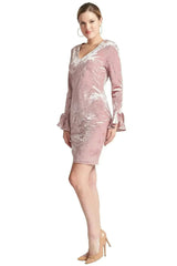 Kara Dress - Long sleeve crushed velvet v-neck dress adorned with bell - Femstylo