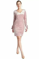 Kara Dress - Long sleeve crushed velvet v-neck dress adorned with bell - Femstylo