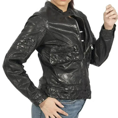 Kiara Zipper Brown Leather Jacket - Femstylo