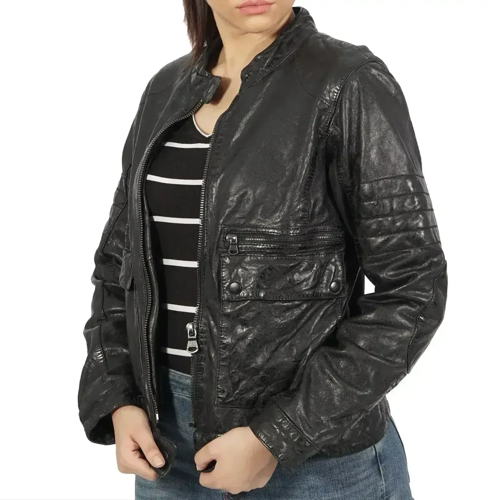 Kiara Zipper Brown Leather Jacket - Femstylo
