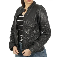 Kiara Zipper Brown Leather Jacket - Femstylo