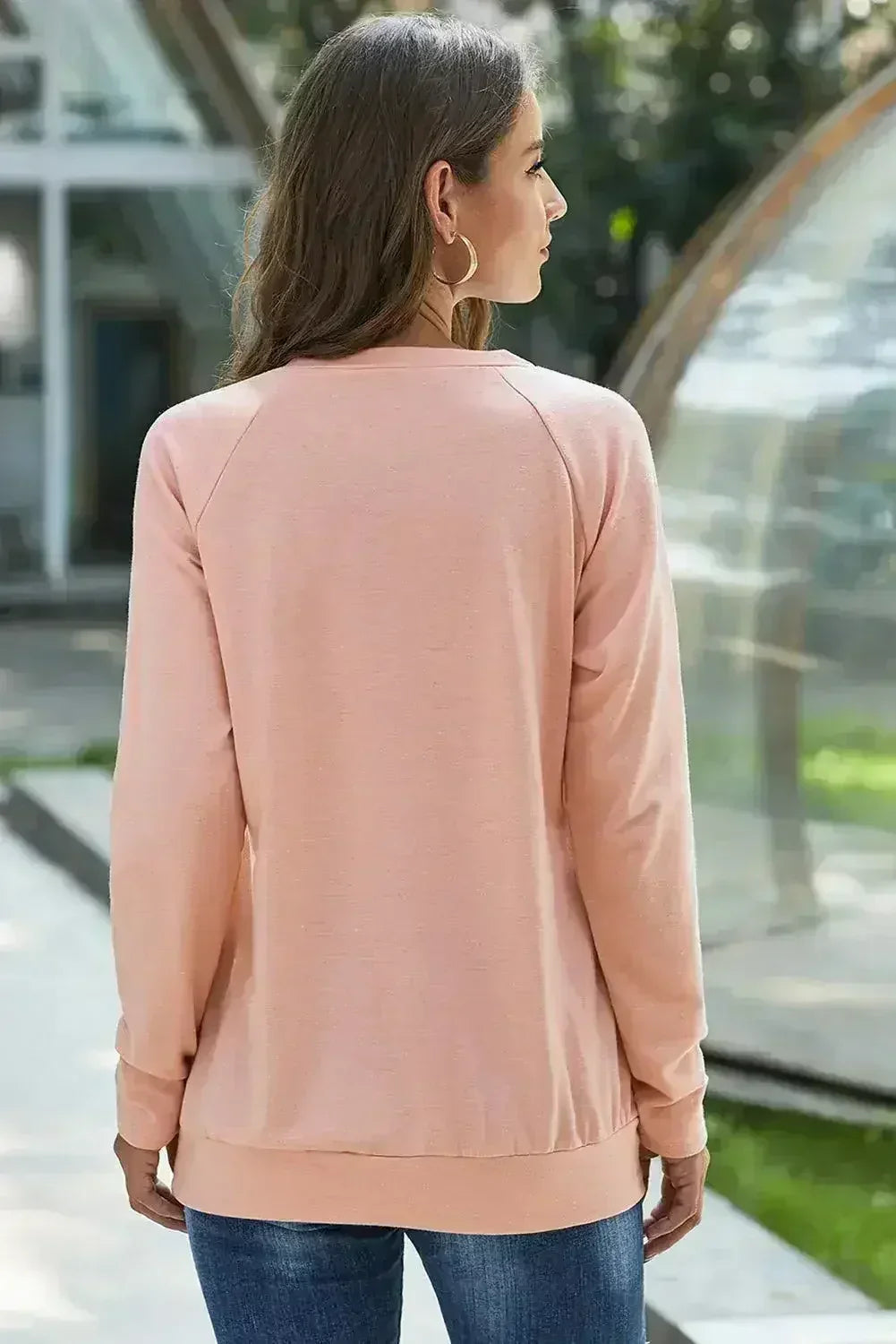 Women Gold Zip Detail Pink Pullover Sweatshirt - Femstylo