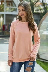 Women Gold Zip Detail Pink Pullover Sweatshirt - Femstylo