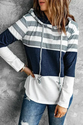 White Color Block Classic Pullover Drawstring Hoodie For Women - Femstylo
