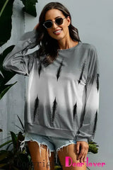Light Gray Color Block Tie Dye Pullover Sweatshirt - Femstylo