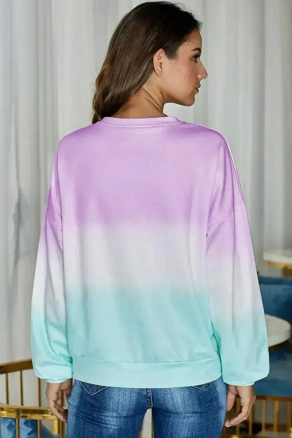 Casual Purple Color Block Tie Dye Pullover Sweatshirt - Femstylo