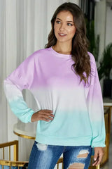 Casual Purple Color Block Tie Dye Pullover Sweatshirt - Femstylo