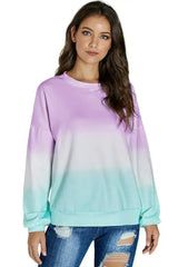 Casual Purple Color Block Tie Dye Pullover Sweatshirt - Femstylo