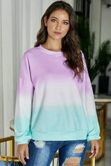 Casual Purple Color Block Tie Dye Pullover Sweatshirt - Femstylo