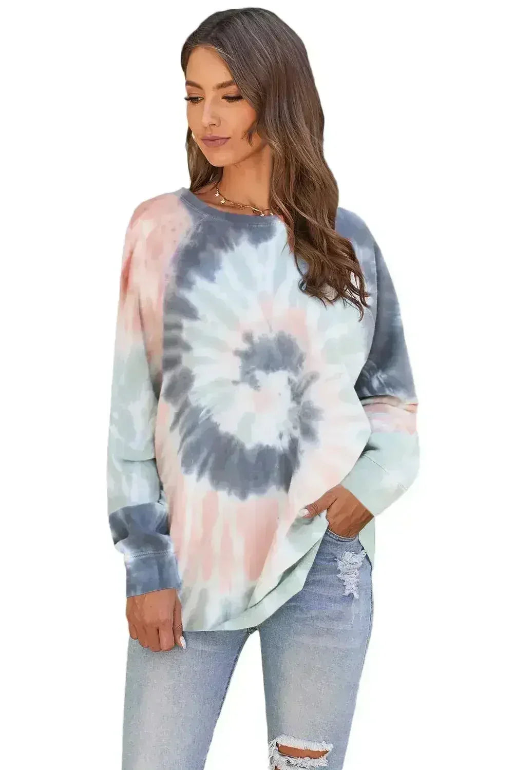 Multicolor Ombre Tie Dye Loose Casual Sweatshirt - Femstylo