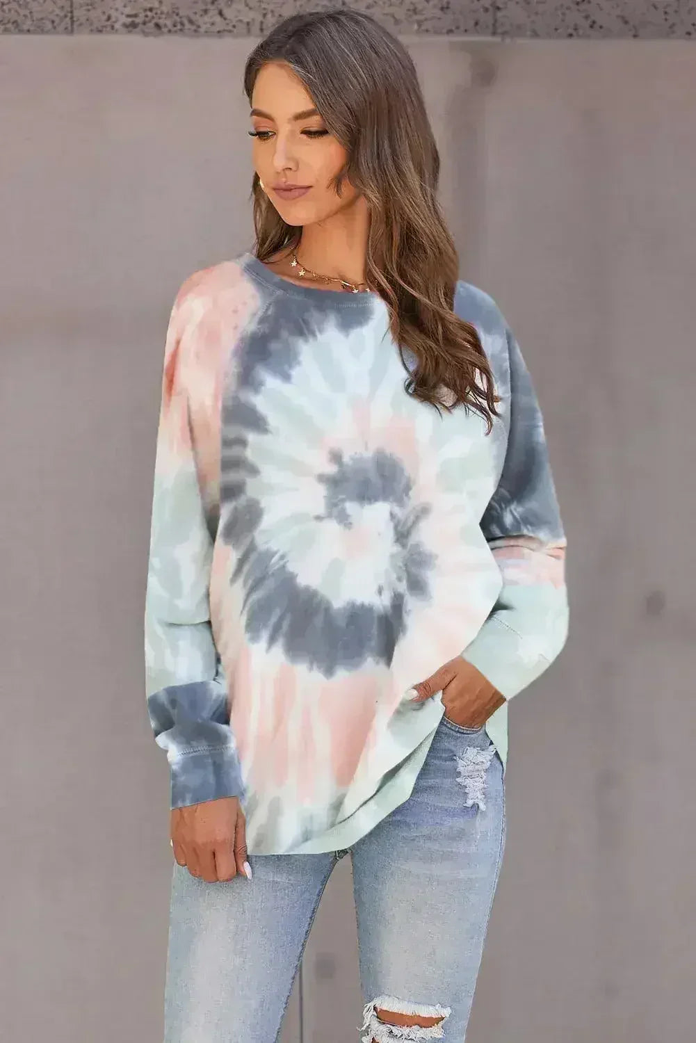 Multicolor Ombre Tie Dye Loose Casual Sweatshirt - Femstylo