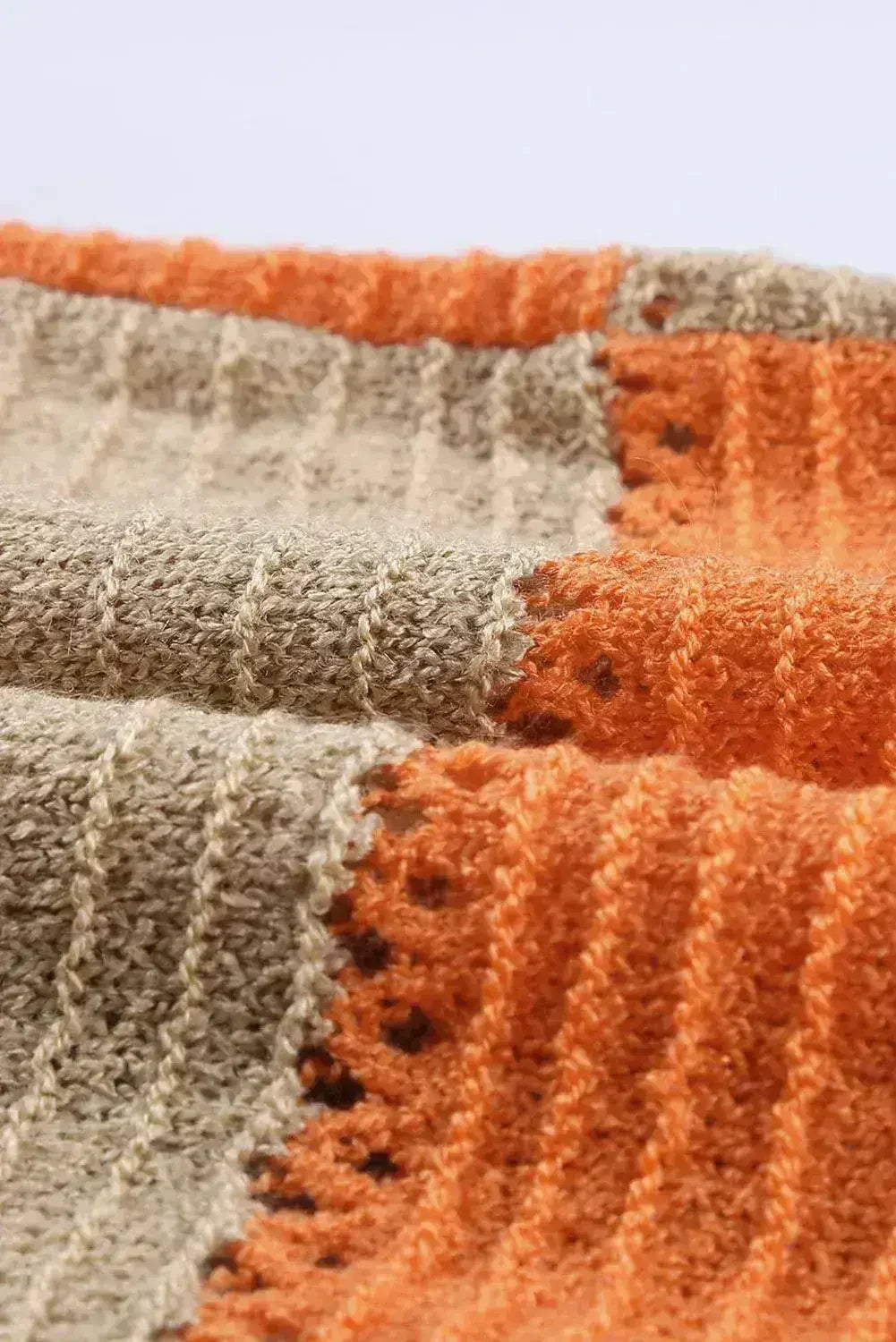 Womens Zipped Front Gray Colorblock Hollow-out Knit Hoodie - Femstylo