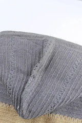 Womens Zipped Front Gray Colorblock Hollow-out Knit Hoodie - Femstylo