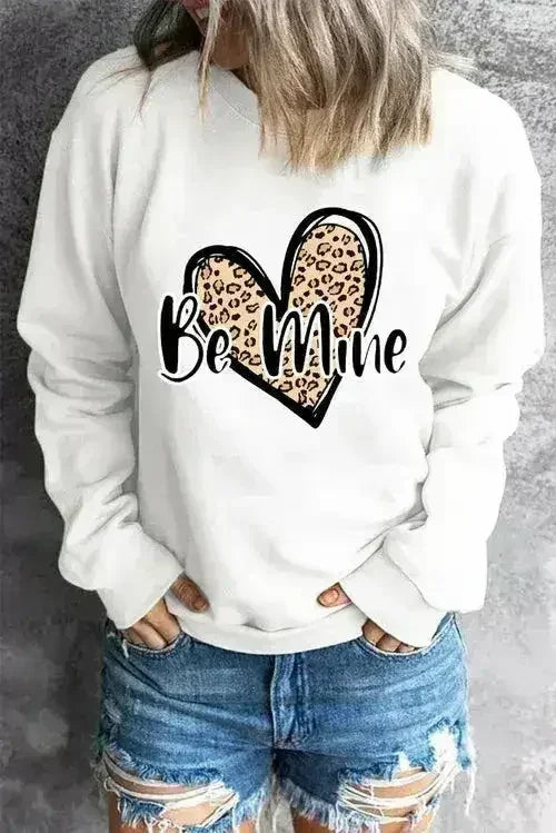 Be Mine Leopard Heart Print Sweatshirt - Femstylo