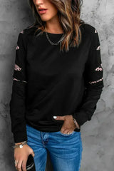 Womens Leopard Insert Long Sleeve Black Sweatshirt - Femstylo