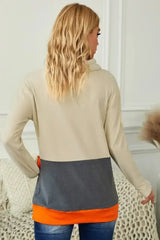 Gray Cowl Neck Pumpkin Print Color Block Halloween Sweatshirt - Femstylo