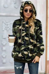 Women's Winter Green Camo Print Warm Furry Pullover Hoodie - Femstylo
