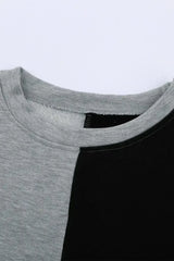 Women's Gray Color Block Round Neck Long Sleeves Pullover Sweatshirt - Femstylo