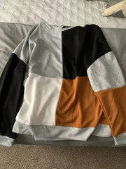 Women's Gray Color Block Round Neck Long Sleeves Pullover Sweatshirt - Femstylo