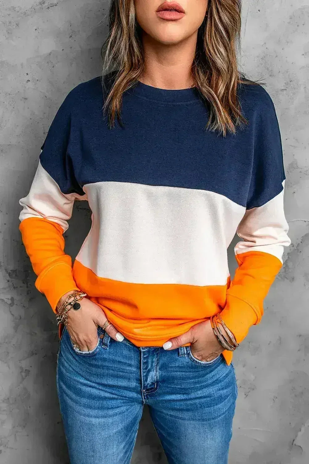 Colorblock Orange Sweatshirt - Femstylo