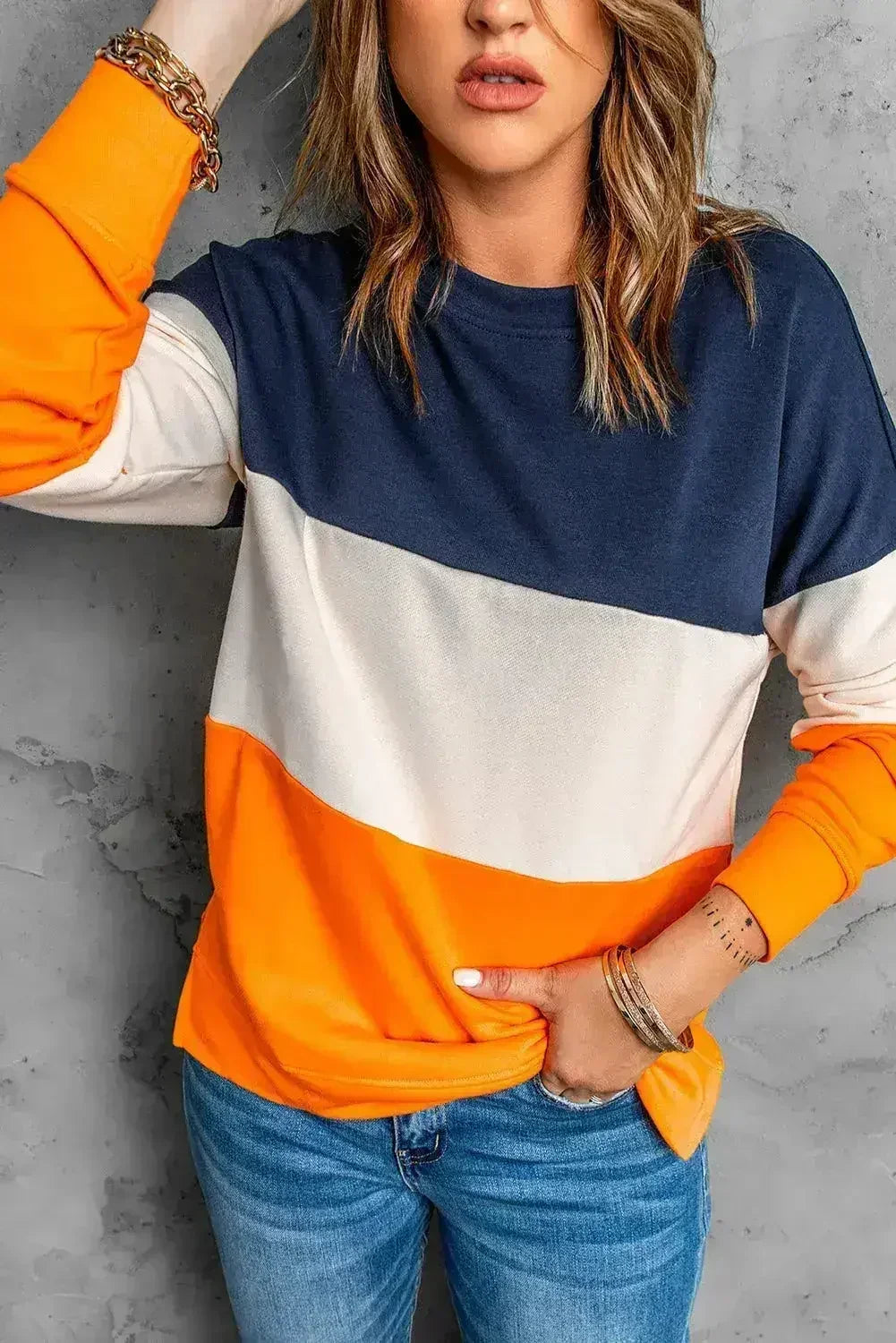 Colorblock Orange Sweatshirt - Femstylo
