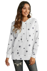 Women's Side Slits White Star Print Hoodie - Femstylo