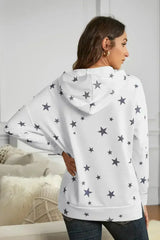 Women's Side Slits White Star Print Hoodie - Femstylo