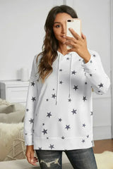 Women's Side Slits White Star Print Hoodie - Femstylo