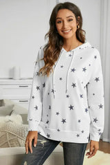 Women's Side Slits White Star Print Hoodie - Femstylo